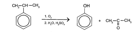 Acetone được điều chế bằng cách oxi hoá cumene nhờ oxygen, sau đó thuỷ phân trong dung dịch H2SO4 loãng