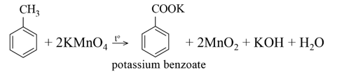 Đun nóng toluene với dung dịch KMnO4 nóng thì tỉ lệ mol C6H5COOK sinh ra so với KMnO4 phản ứng bằng