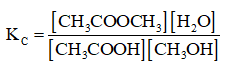 Cho phản ứng hoá học sau: CH3COOH(l) + CH3OH(l) ⇌  CH3COOCH3(l) + H2O(l)