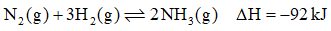 Cho cân bằng hoá học sau: N2(g) + 3H2(g) ⇌   2NH3(g)