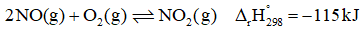 Cho phản ứng hoá học sau: 2NO(g) + O2(g) ⇌  NO2(g)