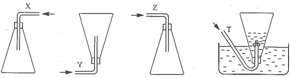 Các chất khí được thu vào bình theo đúng nguyên tắc bằng cách đầy không khí X Y Z và đẩy nước T như sau
