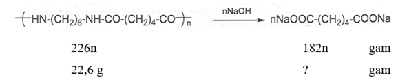 Khối lượng sodium adipate tạo thành khi thuỷ phân hoàn toàn 22,6 g tơ nylon-6,6