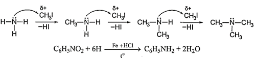 Dưới đây là hai phương pháp điều chế amine (1) alkyl hoá ammonia và (2) khử hợp chất nitro