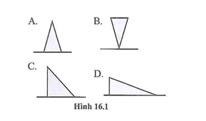 Có bốn khối tam giác có khối lượng bằng nhau đặt trên mặt sàn như hình 16.1
