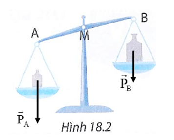 Hình 18.2 mô tả cân đòn ở trong phòng thí nghiệm, đây là loại cân có trục quay ở giữa