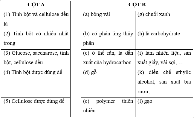 Nối thông tin ở cột A với thông tin ở cột B để được kết quả đúng