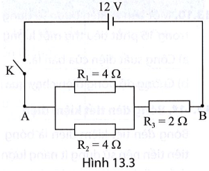 Ba điện trở được mắc theo sơ đồ mạch điện ở Hình 13.3, So sánh công suất tiêu thụ điện trên điện trở R3