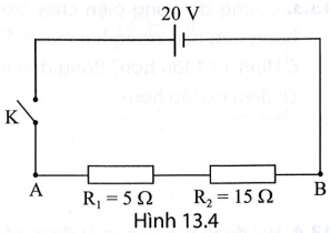 Một mạch điện được mắc như Hình 13.4, Xác định cường độ dòng điện chạy trong mạch