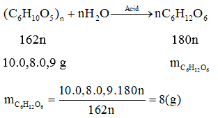 Thuỷ phân hoàn toàn một mẫu 10 g bột gạo trong môi trường acid sẽ thu được bao nhiêu gam glucose