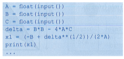 Em hãy viết tiếp câu lệnh để nhận được chương trình giải phương trình bậc hai Ax^2+ Bx + C = 0