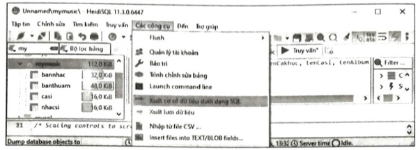 Việc sao lưu CSDL được thực hiện bằng cách kích hoạt thẻ nào