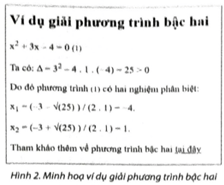 Em hãy tạo trang web trình bày một ví dụ giải phương trình bậc hai như Hình 2