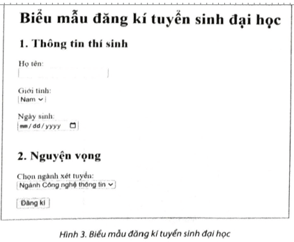 Em hãy tạo biểu mẫu đăng kí tuyển sinh của một trường đại học như Hình 3