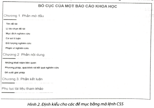 Em hãy tổ chức lại mã lệnh CSS thành các vùng chọn cho tệp bao-cao- khoa-hoc.html