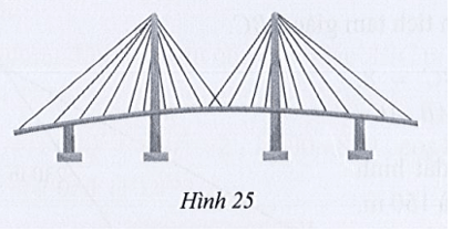 Quan sát cây cầu văng minh họa ở Hình 25. Tại trụ cao nhất, khoảng cách từ đỉnh trụ (vị trí A) tới chân trụ trên mặt cầu (vị trí H)(ảnh 1)