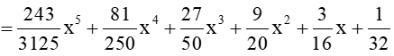 Cho (3/5x+1/2)^5 = (a0)x + (a1)x + (a2)x^2 + (a3)x^3 + (a4)x^4 + (a5)x^5. Tính