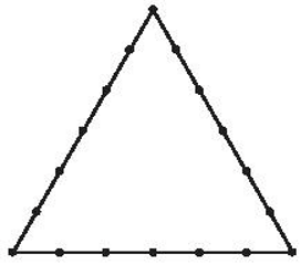 Trong hình sau đây, mỗi cạnh của tam giác đều được chia thành 6 đoạn thẳng bằng nhau