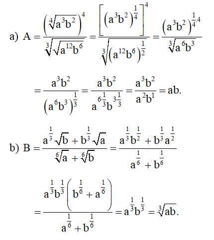 Cho a > 0, b > 0. Rút gọn mỗi biểu thức sau
