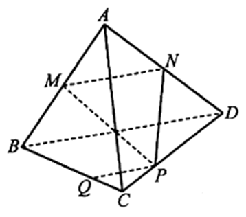 Cho tứ diện ABCD. Gọi M, N lần lượt là trung điểm của các cạnh AB, AD và P là một điểm nằm trên CD
