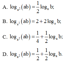 Cho a > 0, a ≠ 1 và b > 0. Mệnh đề đúng là