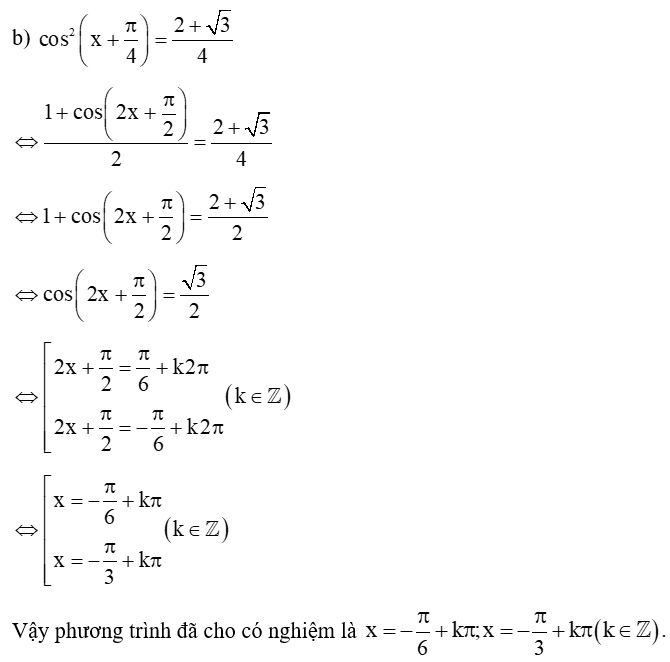 Giải các phương trình lượng giác sau trang 34 SBT Toán 11 Tập 1