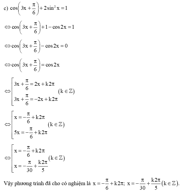 Giải các phương trình lượng giác sau trang 34 SBT Toán 11 Tập 1