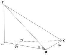 Cho khối chóp tam giác S ABC có SA ⊥  (ABC) tam giác ABC có độ dài 3 cạnh là AB = 5a