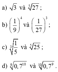 So sánh các cặp số sau: a) căn bậc hai 3 và căn bậc năm 27