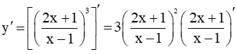Đạo hàm của hàm số y = (2x+1/x-1)^3 là