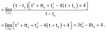 Vị trí của một vật chuyển động thẳng được cho bởi phương trình s = t^3 – 4t^2 + 4t
