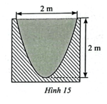 Mặt cắt ngang của lòng máng dẫn nước là hình phẳng giới hạn bởi một parabol và đường thẳng nằm ngang như Hình 15
