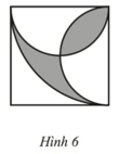 Hãy tính diện tích phần tô đậm ở Hình 6. Biết cạnh hình vuông là 4 cm (ảnh 1)