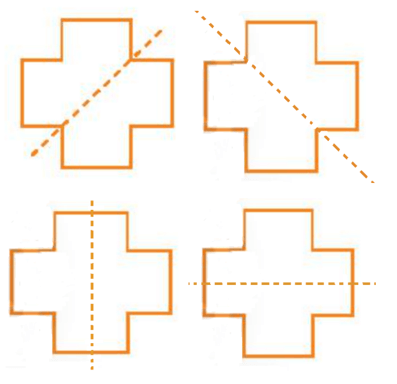 Vẽ trục đối xứng của mỗi hình sau