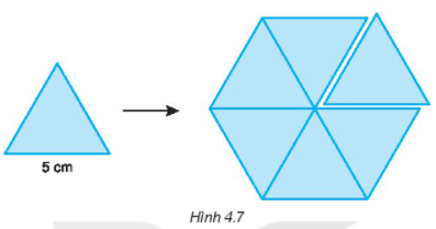 Em hãy cắt 6 hình tam giác đều có cạnh là 5 cm và ghép lại thành một hình lục giác