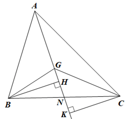 Cho tam giác ABC và điểm G nằm trong tam giác. Chứng minh: Nếu diện tích các tam giác GAB, GBC và GCA