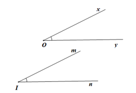 Vẽ hình minh hoạ và viết giả thiết, kết luận của mỗi định lí sau: Nếu hai góc nhọn xOy và mIn có Ox // Im