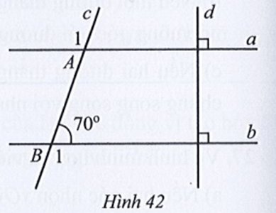 Quan sát Hình 42. Tổng số đo hai góc A1 và B1 là