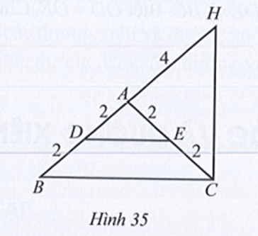 Tìm các tam giác cân trên Hình 35. Kể tên các cạnh bên, cạnh đáy, góc ở đáyv
