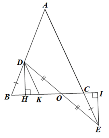Cho tam giác ABC. Trên cạnh BA lấy điểm D, trên tia đối của tia CA lấy điểm E sao cho CE = BD