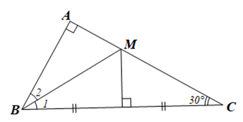 Cho tam giác ABC vuông tại A có góc C = 30 độ. Đường trung trực của BC cắt AC tại M
