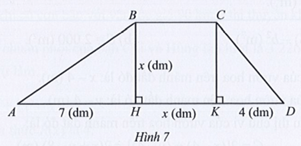 Tính diện tích của hình thang ABCD với các số đo cho như Hình 7 theo x