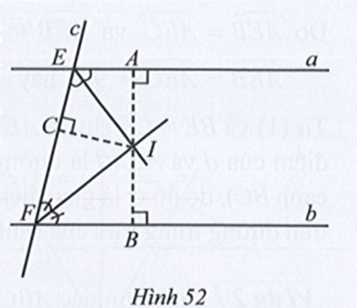 Cho hai đường thẳng song song a, b và một đường thẳng c (c cắt a tại E, c cắt b tại F)