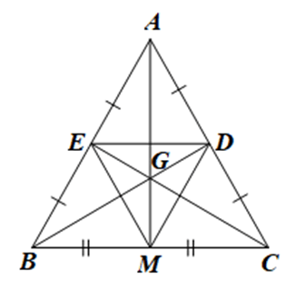 Cho tam giác ABC cân tại A có M là trung điểm của BC. G là giao điểm