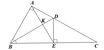 Cho tam giác ABC vuông tại A có AB < AC, đường phân giác BD. Vẽ DE vuông góc với BC tại E