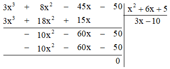 Cho hình hộp chữ nhật có thể tích bằng V = 3x^3 + 8x^2 - 45x - 50 (cm^3)