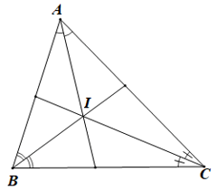 Cho tam giác ABC có góc A = 62 độ ba đường phân giác đồng quy tại I