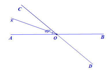 Cho hai đường thẳng AB và CD cắt nhau tại O tạo thành góc AOC = 40 độ