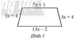 Viết biểu thức biểu thị chu vi của hình thang cân trong Hình 1