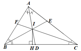 Cho tam giác ABC có ba đường phân giác AD, BE, CF đồng quy tại I